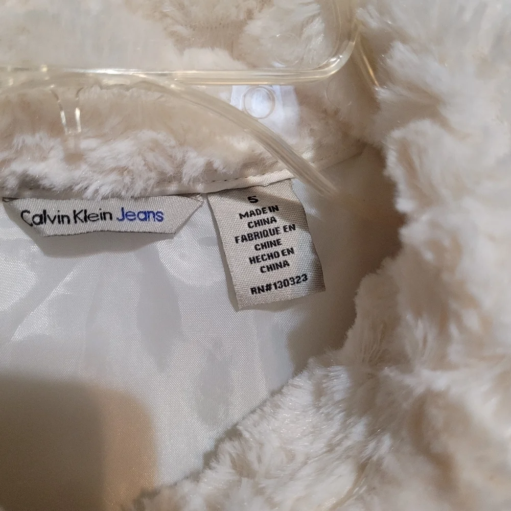 Calvin Klein Cream Faux Fur Girls Jacket